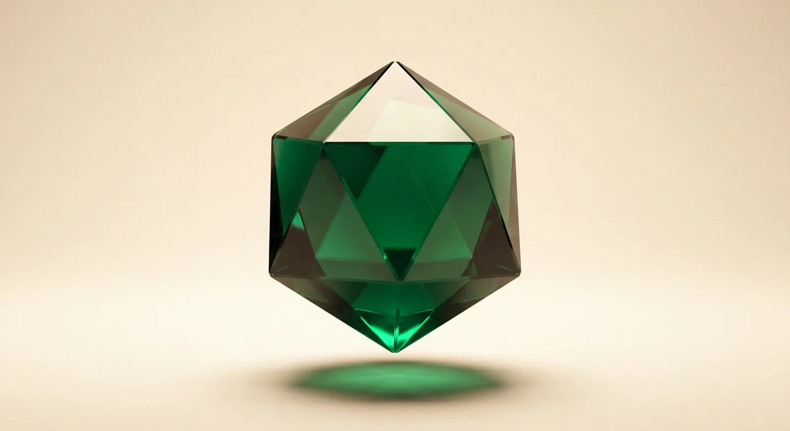 Augmenta emerald crystal — spinning 3D brand mark